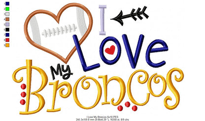 I Love My Broncos – Appliqué – Machine Embroidery Design