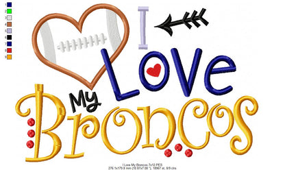 I Love My Broncos – Appliqué – Machine Embroidery Design