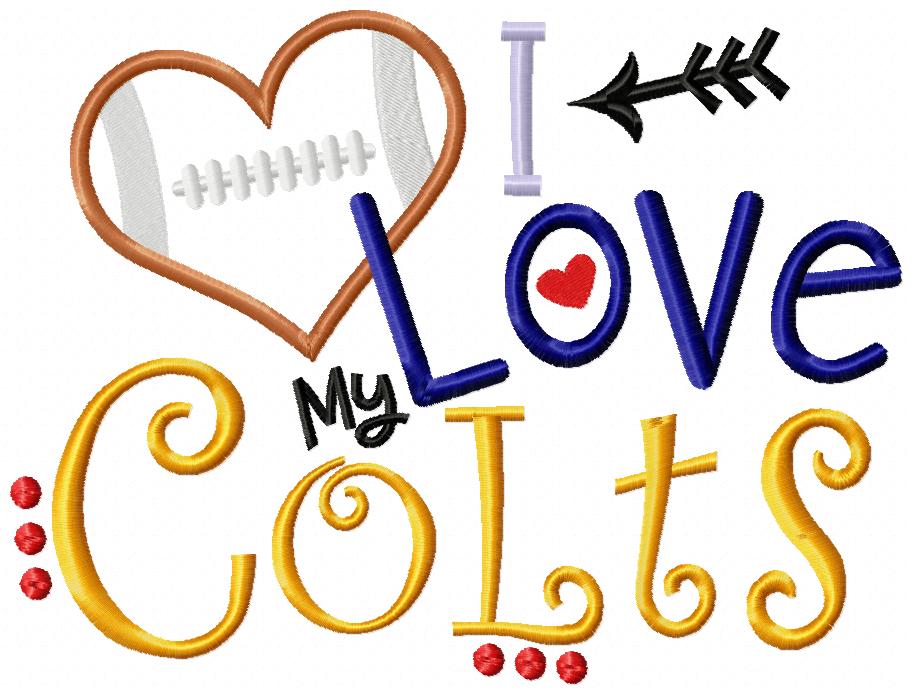 I Love My Colts Football - Appliqué - Machine Embroidery Design