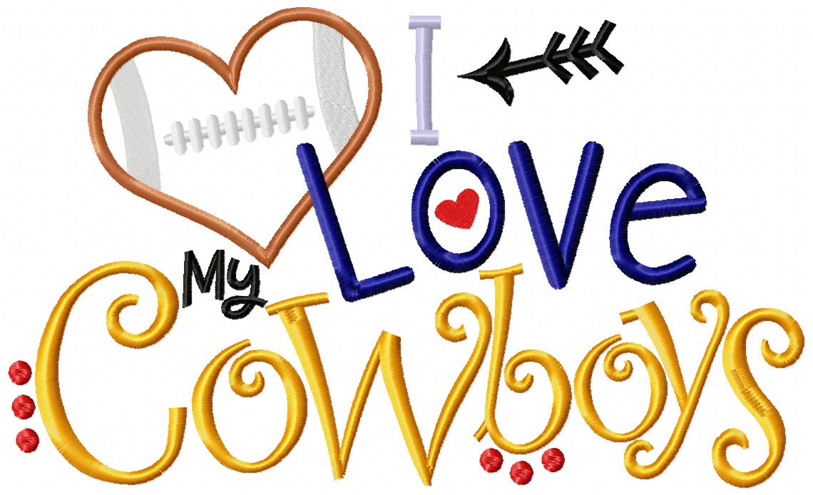 I Love My Cowboys Heart Football – Appliqué – Machine Embroidery Design