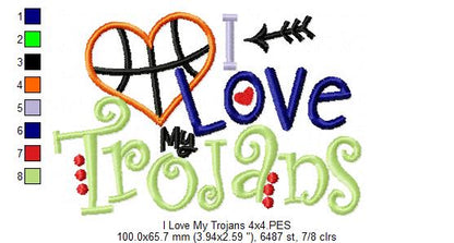 I Love My Trojans Basketball – Appliqué – Machine Embroidery Design