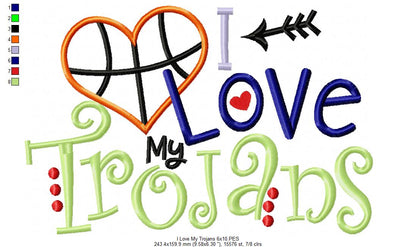 I Love My Trojans Basketball – Appliqué – Machine Embroidery Design