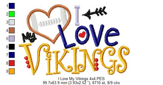 Football I Love my Vikings - Applique