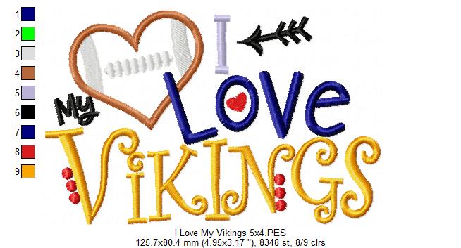 Football I Love my Vikings - Applique