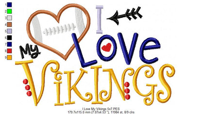 Football I Love my Vikings - Applique