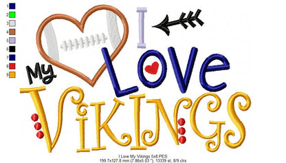 Football I Love my Vikings - Applique