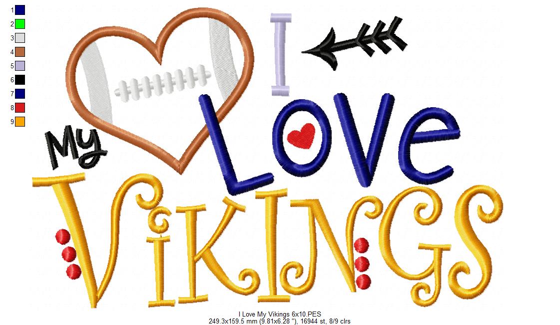 Football I Love my Vikings - Applique