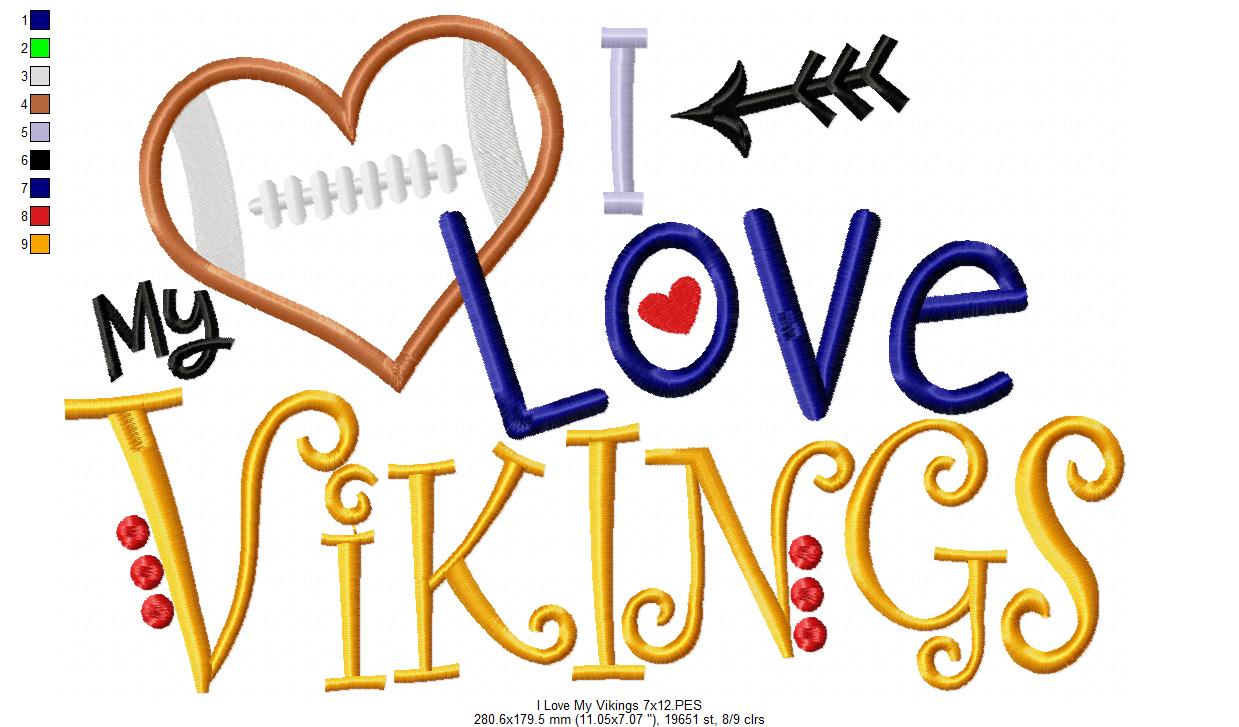 Football I Love my Vikings - Applique