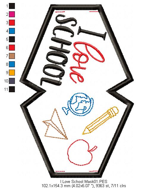 I Love School Face Mask - ITH Project - Machine Embroidery Design