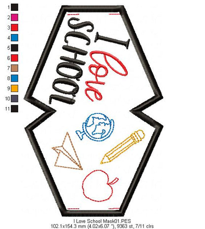 I Love School Face Mask - ITH Project - Machine Embroidery Design