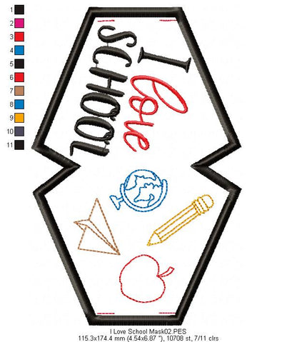 I Love School Face Mask - ITH Project - Machine Embroidery Design