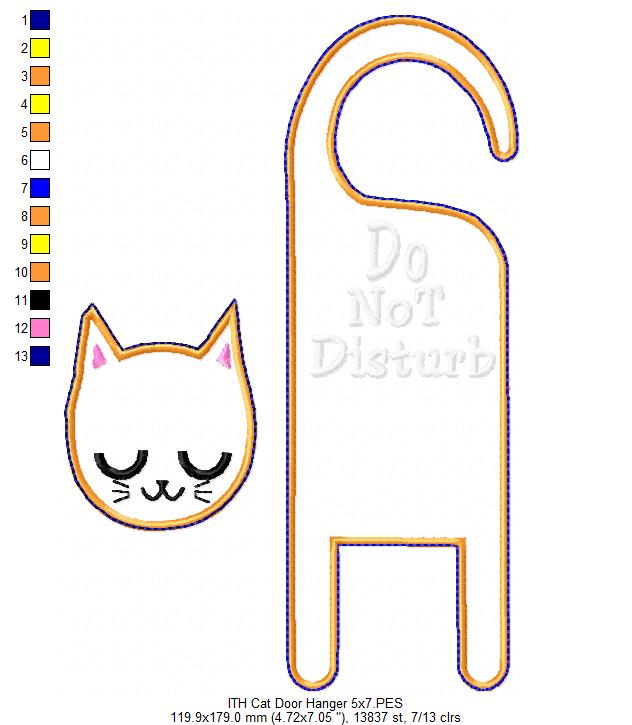 Cute Cat Door Knob Hanger - ITH Project - Machine Embroidery Design