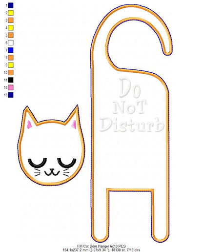 Cute Cat Door Knob Hanger - ITH Project - Machine Embroidery Design