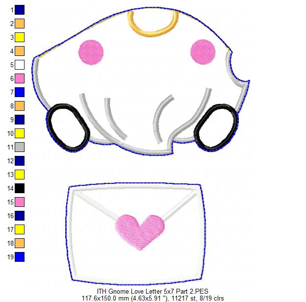 Gnome Love Letter Ornament  - ITH Project - Machine Embroidery Design