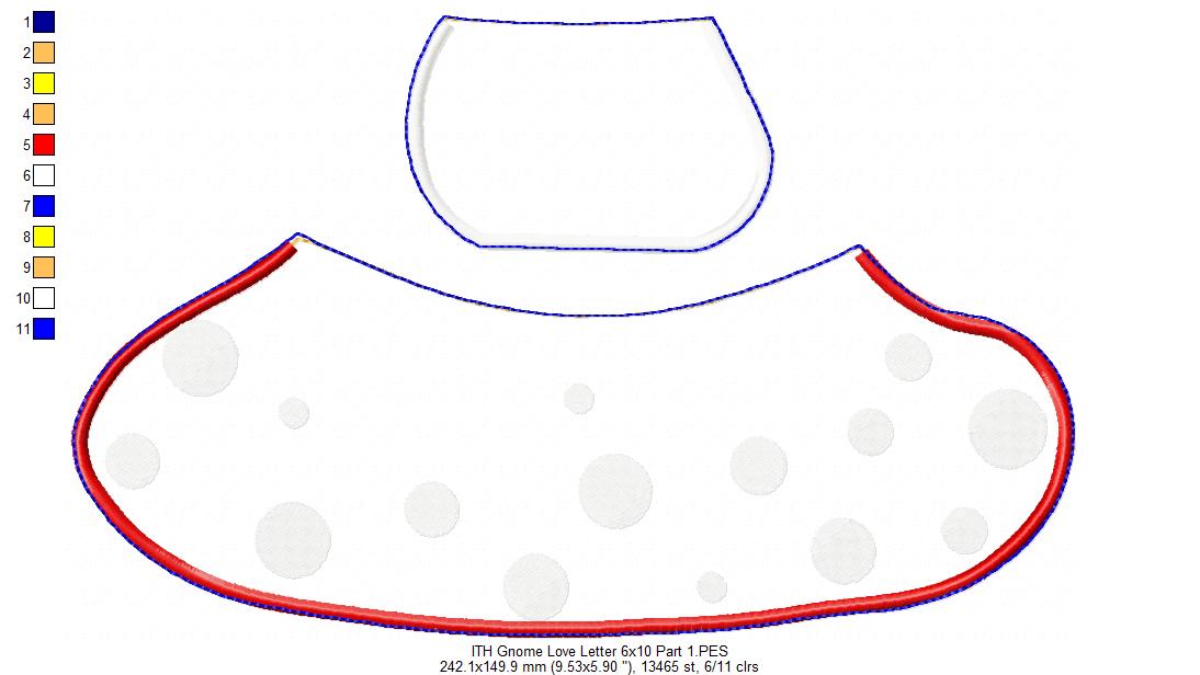 Gnome Love Letter Ornament  - ITH Project - Machine Embroidery Design