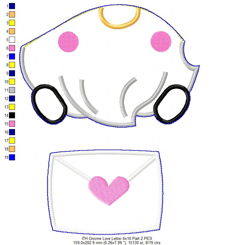 Gnome Love Letter Ornament  - ITH Project - Machine Embroidery Design