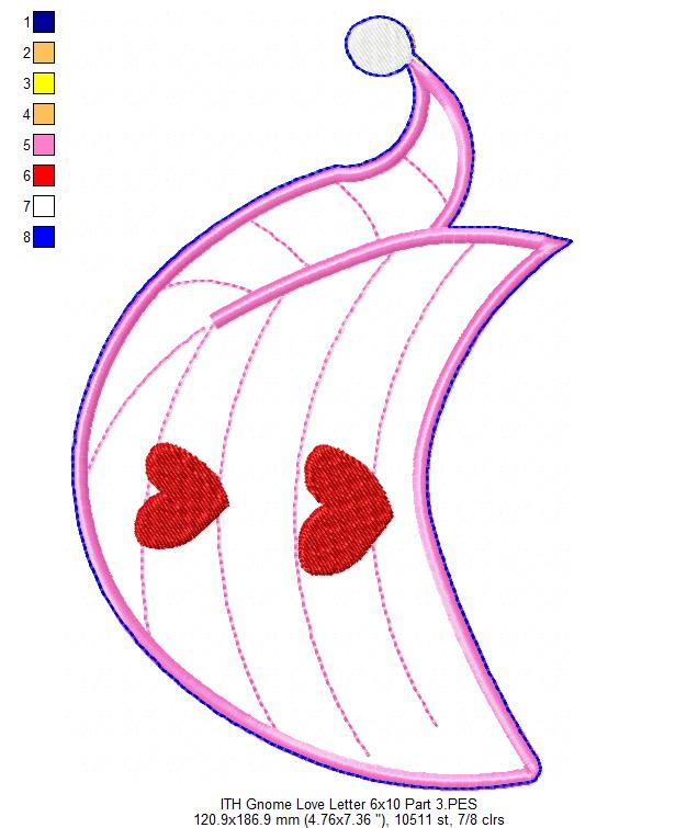 Gnome Love Letter Ornament  - ITH Project - Machine Embroidery Design