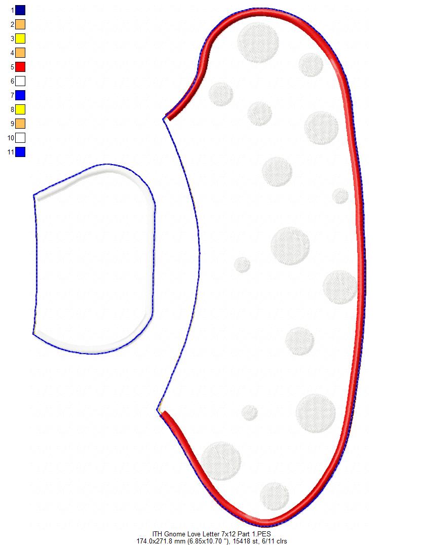 Gnome Love Letter Ornament  - ITH Project - Machine Embroidery Design