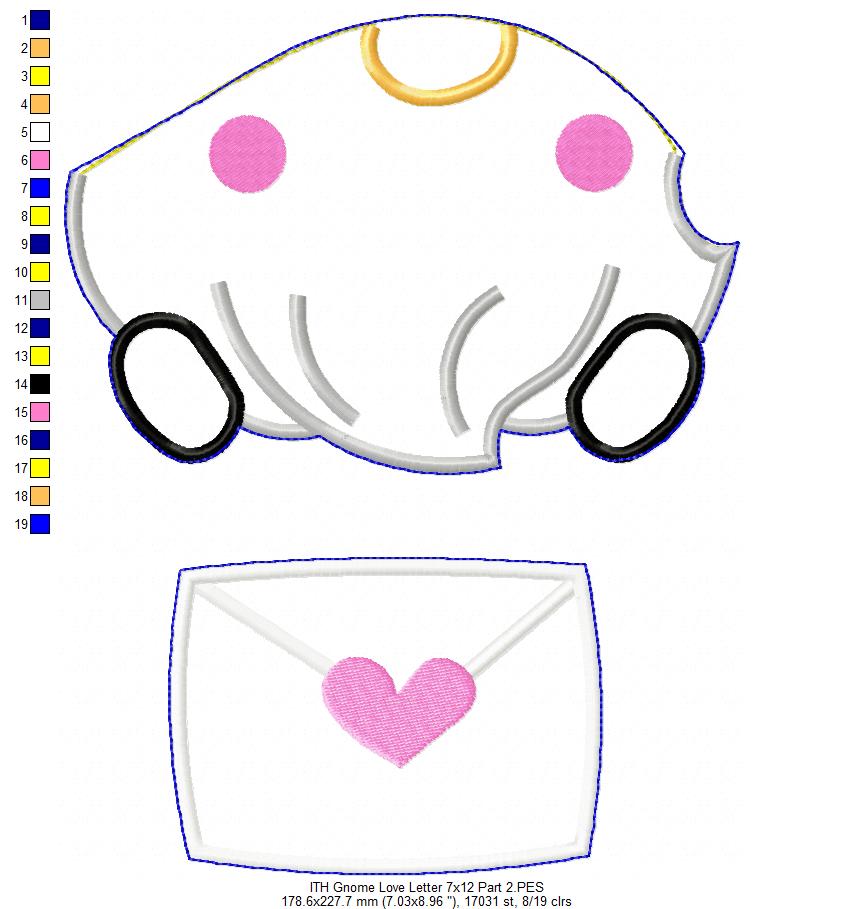 Gnome Love Letter Ornament  - ITH Project - Machine Embroidery Design