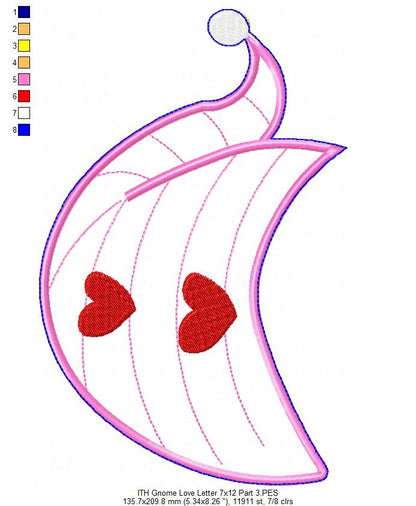 Gnome Love Letter Ornament  - ITH Project - Machine Embroidery Design