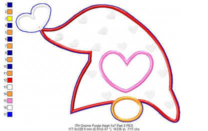 Gnome Purple Heart Ornament - ITH Project - Machine Embroidery Design