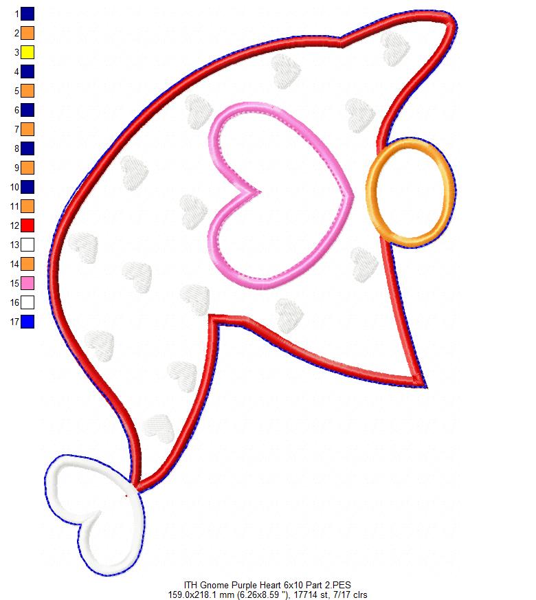 Gnome Purple Heart Ornament - ITH Project - Machine Embroidery Design