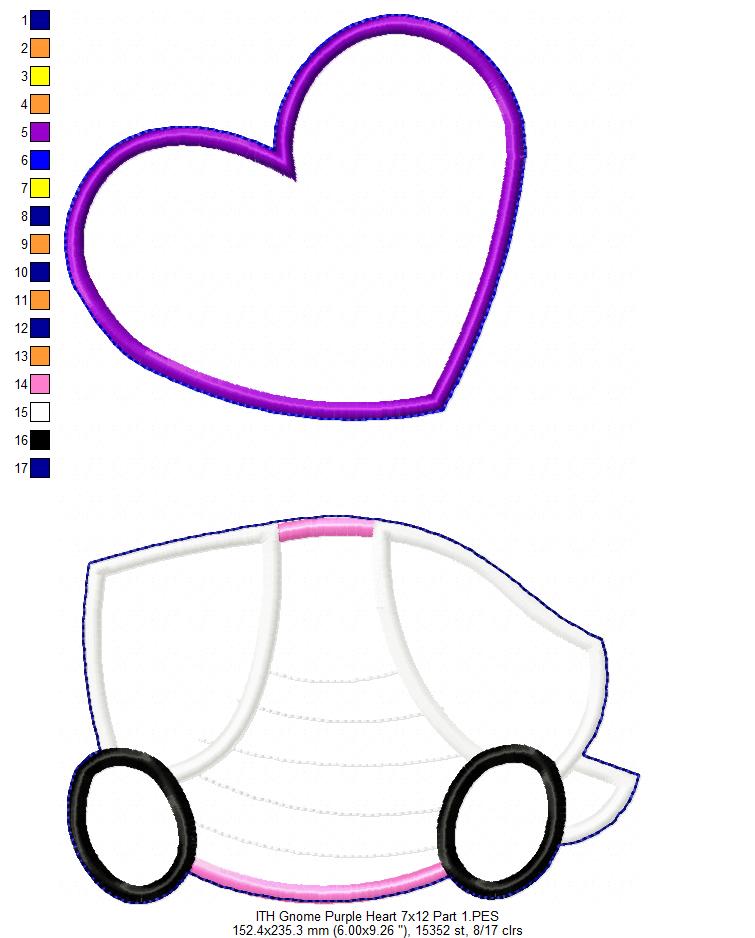 Gnome Purple Heart Ornament - ITH Project - Machine Embroidery Design