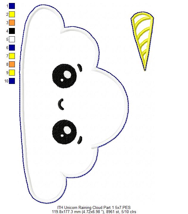 Unicorn Raining Cloud Door Ornament - ITH Project - Machine Embroidery Design