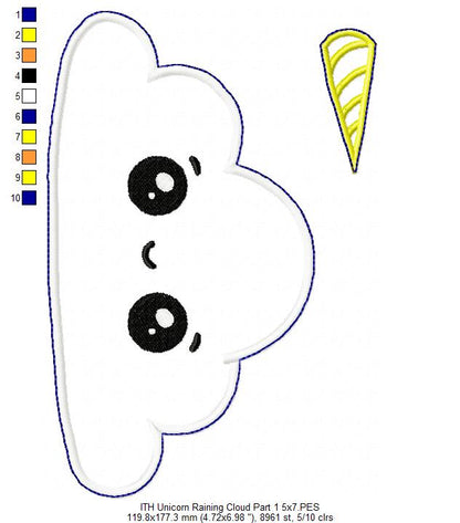 Unicorn Raining Cloud Door Ornament - ITH Project - Machine Embroidery Design
