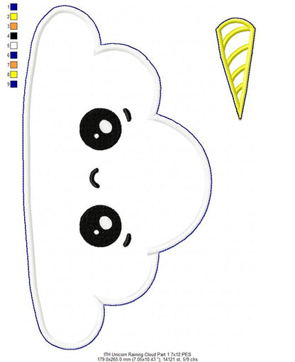 Unicorn Raining Cloud Door Ornament - ITH Project - Machine Embroidery Design