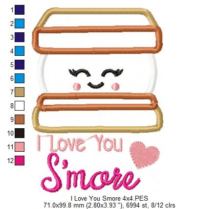 I Love You S'more  - Applique - Machine Embroidery Design