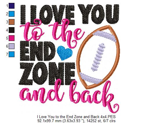 I Love You to the End Zone and Back - Applique - Machine Embroidery Design