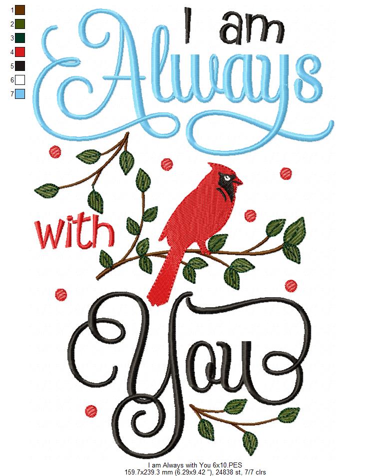 Cardinal I am Always with You - Fill Stitch Embroidery