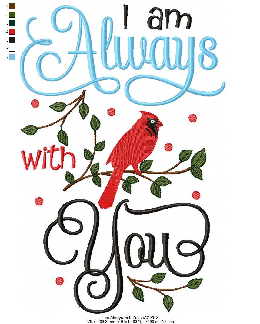 I Am Always With You Cardinal – Fill Stitch – Machine Embroidery Design