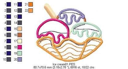 Ice Cream - Applique - Machine Embroidery Design