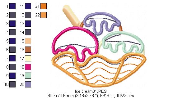 Ice Cream - Applique - Machine Embroidery Design
