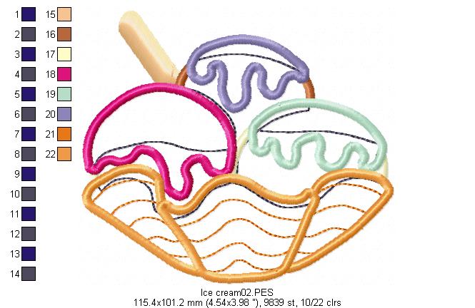 Ice Cream - Applique - Machine Embroidery Design