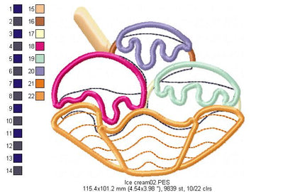 Ice Cream - Applique - Machine Embroidery Design