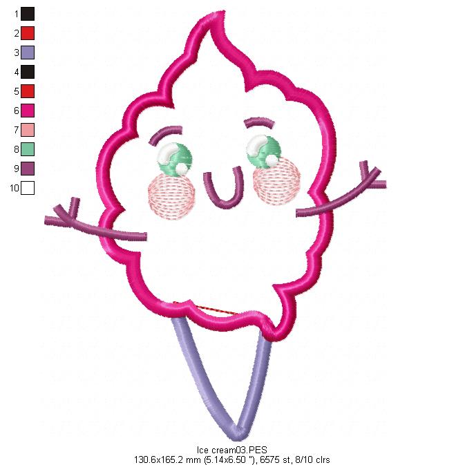 Cute Ice Cream - Applique - Machine Embroidery Design
