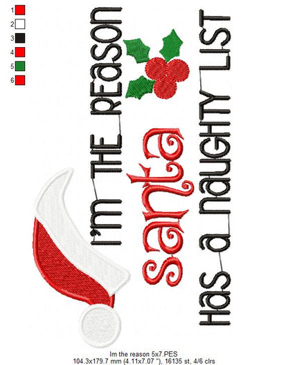 I'm the Reason Santa has a Naughty List - Fill Stitch