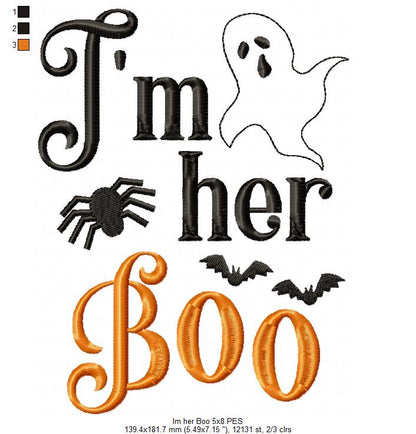 I'm her Boo and I'm his Ghoul - Fill Stitch - Set of 2 designs