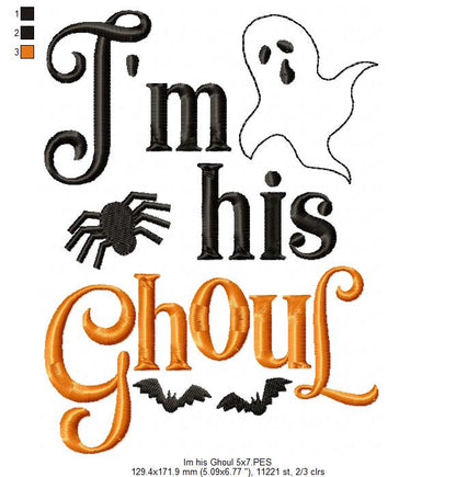 I'm her Boo and I'm his Ghoul - Fill Stitch - Set of 2 designs