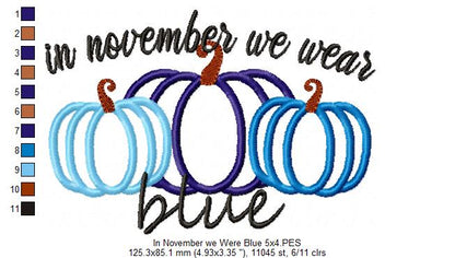 Pumpkins In November we wear Blue - Applique