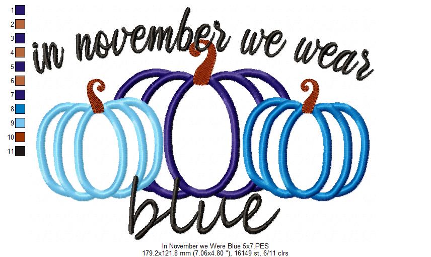 Pumpkins In November we wear Blue - Applique
