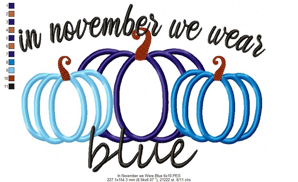 Pumpkins In November we wear Blue - Applique