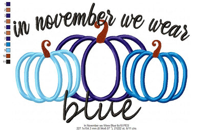 Pumpkins In November we wear Blue - Applique