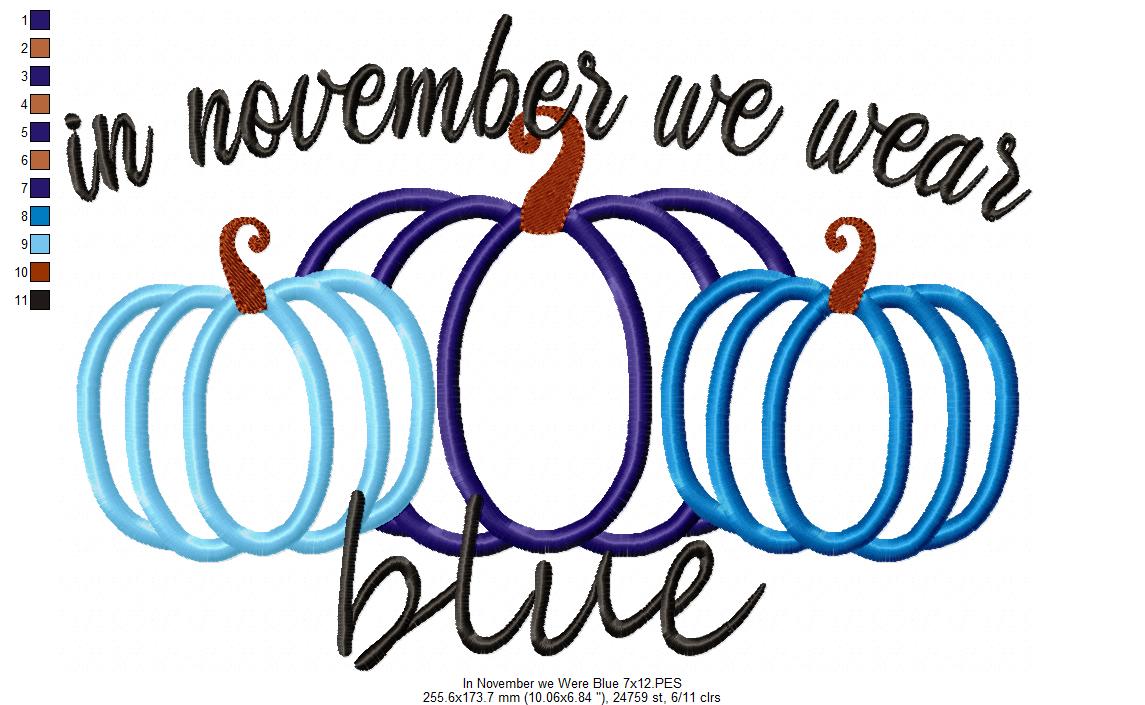 Pumpkins In November we wear Blue - Applique