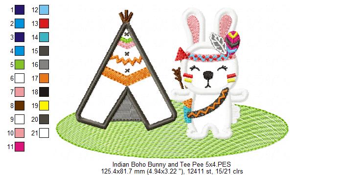 Indian Boho Bunny - Applique - Set of 2 designs