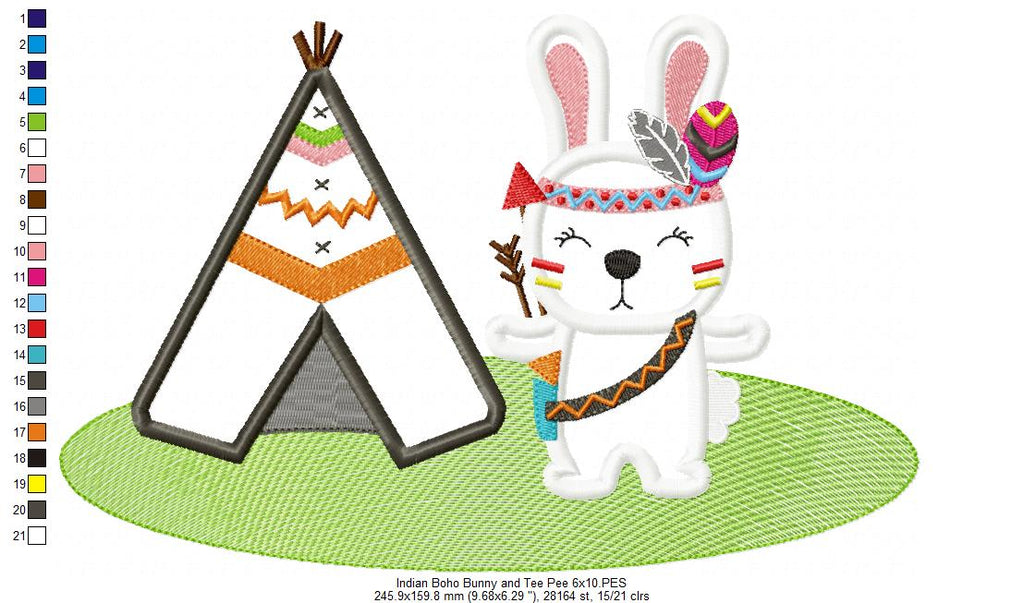 Indian Boho Bunny - Applique - Set of 2 designs