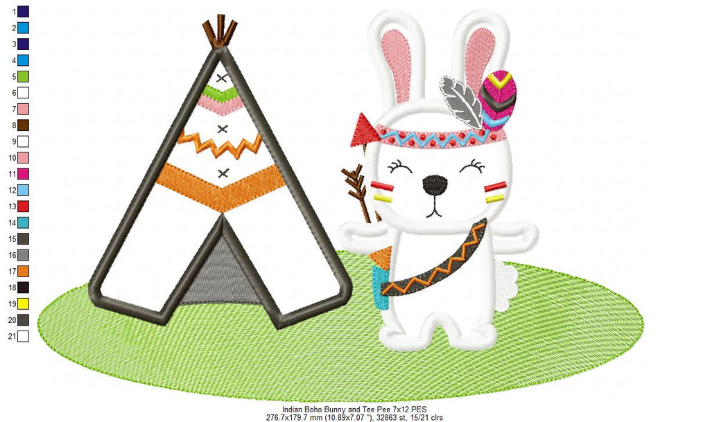 Indian Boho Bunny - Applique - Set of 2 designs